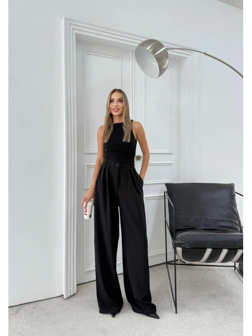 ÜÇ PİLELİ YÜKSEK BEL PALAZZO PANTOLON SİYAH