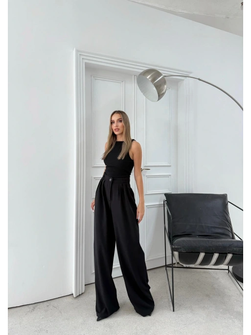 ÜÇ PİLELİ YÜKSEK BEL PALAZZO PANTOLON SİYAH