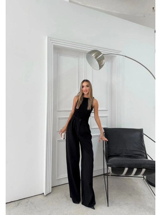 ÜÇ PİLELİ YÜKSEK BEL PALAZZO PANTOLON SİYAH