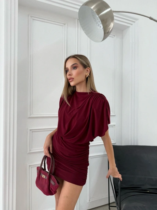 VATKALI DRAPELİ SANDY ELBİSE BORDO