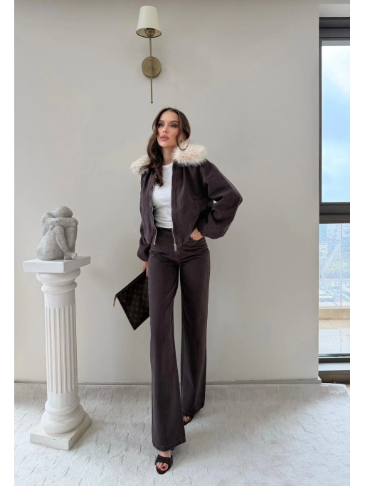 YAKA KÜRK DETAY HIRKA VE PANTOLONLU KOT TAKIM MÜRDÜM