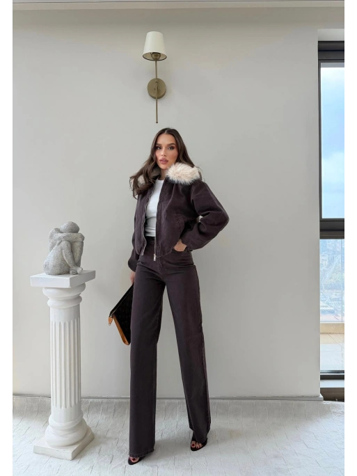 YAKA KÜRK DETAY HIRKA VE PANTOLONLU KOT TAKIM MÜRDÜM