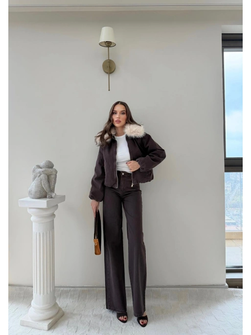 YAKA KÜRK DETAY HIRKA VE PANTOLONLU KOT TAKIM MÜRDÜM