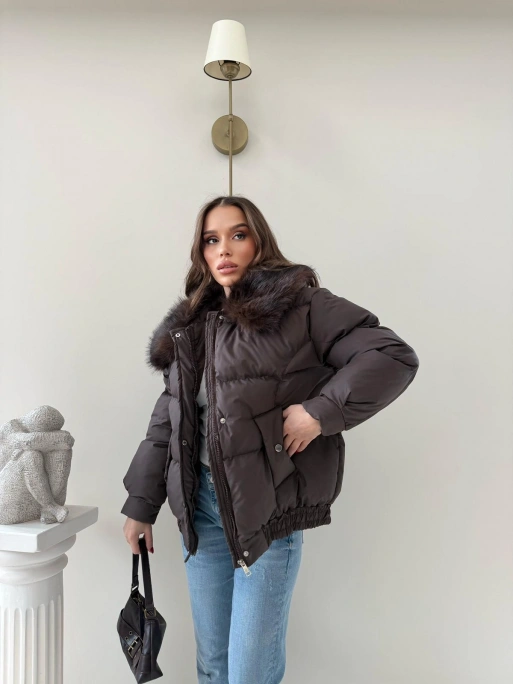 YAKA KÜRK DETAY İÇ ASTARLI ŞİŞME MONT KAHVE