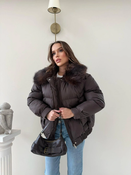 YAKA KÜRK DETAY İÇ ASTARLI ŞİŞME MONT KAHVE