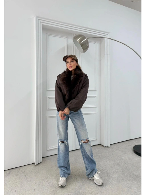 YAKA KÜRK DETAY İÇ ASTARLI ŞİŞME MONT KAHVE 1132