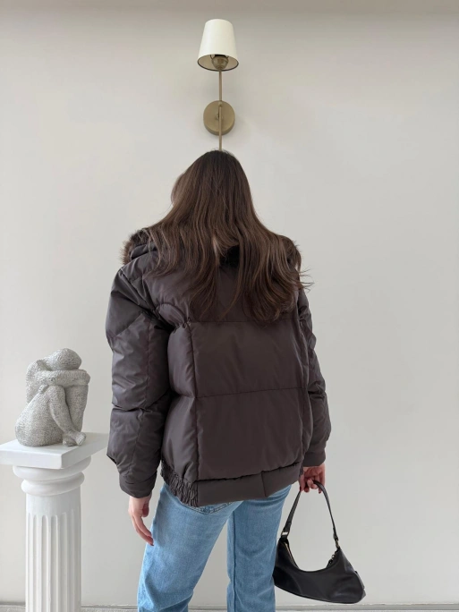 YAKA KÜRK DETAY İÇ ASTARLI ŞİŞME MONT KAHVE