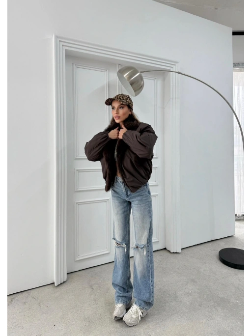 YAKA KÜRK DETAY İÇ ASTARLI ŞİŞME MONT KAHVE 1132