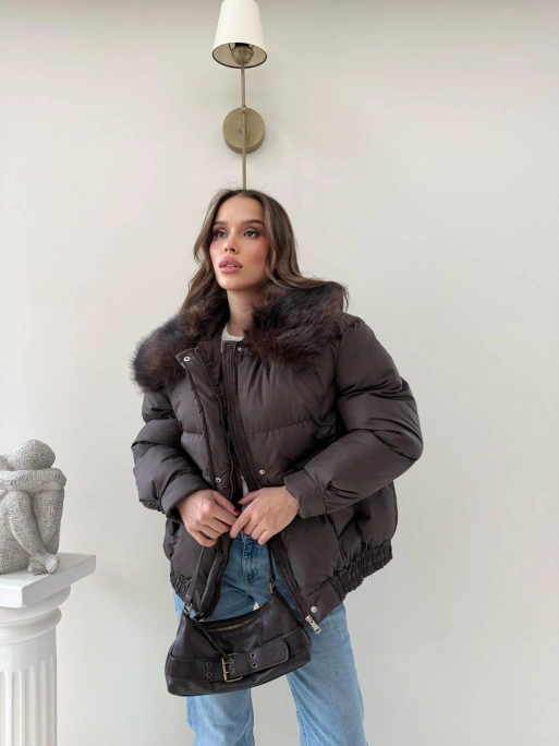 YAKA KÜRK DETAY İÇ ASTARLI ŞİŞME MONT KAHVE