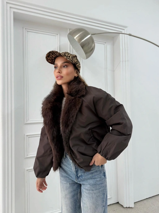 YAKA KÜRK DETAY İÇ ASTARLI ŞİŞME MONT KAHVE 1132