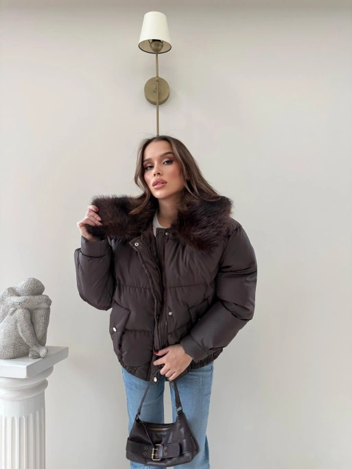 YAKA KÜRK DETAY İÇ ASTARLI ŞİŞME MONT KAHVE