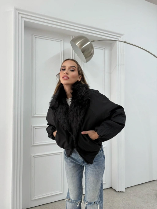 YAKA KÜRK DETAY İÇ ASTARLI ŞİŞME MONT SİYAH 1132