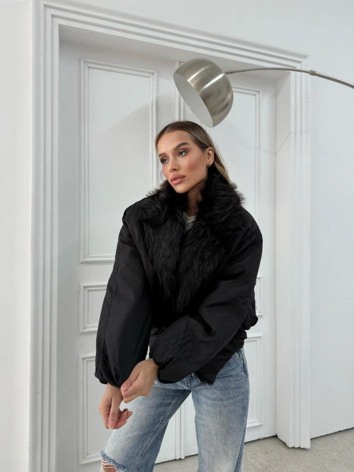 YAKA KÜRK DETAY İÇ ASTARLI ŞİŞME MONT SİYAH 1132