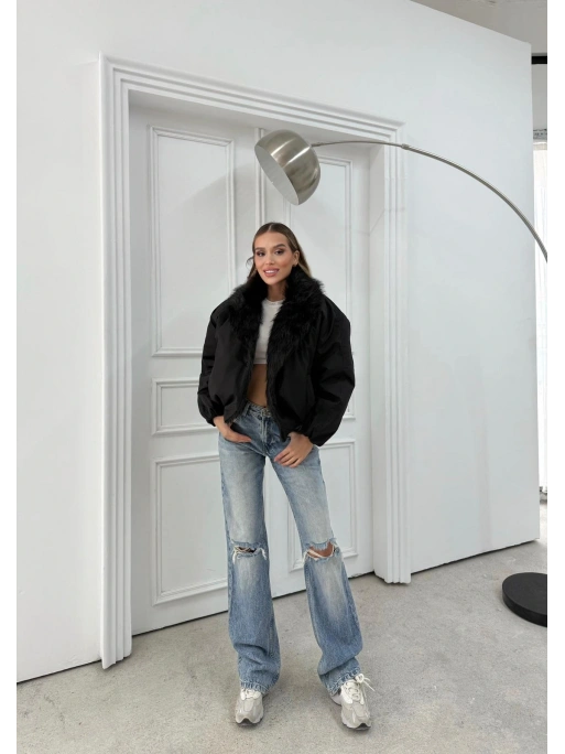 YAKA KÜRK DETAY İÇ ASTARLI ŞİŞME MONT SİYAH 1132