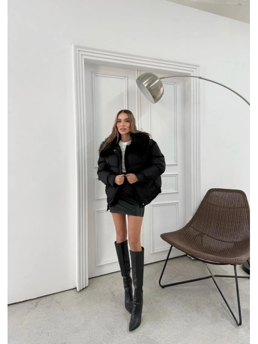 YAKA KÜRK DETAY İÇ ASTARLI ŞİŞME MONT SİYAH