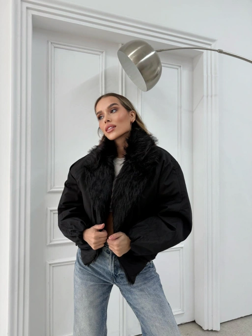 YAKA KÜRK DETAY İÇ ASTARLI ŞİŞME MONT SİYAH 1132