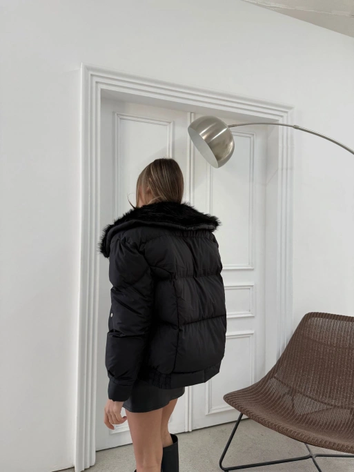 YAKA KÜRK DETAY İÇ ASTARLI ŞİŞME MONT SİYAH