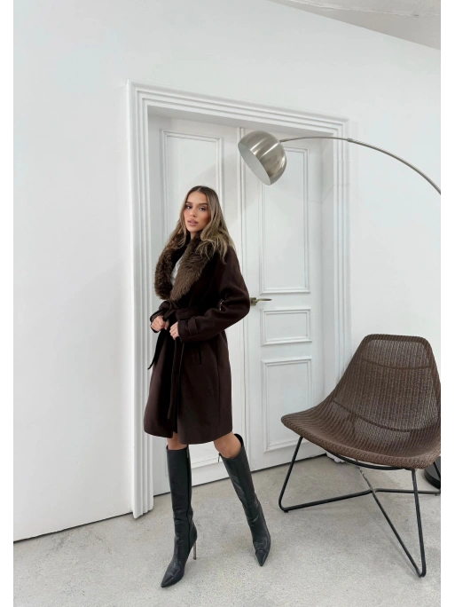 YAKA KÜRK DETAY KAŞE KABAN KAHVE