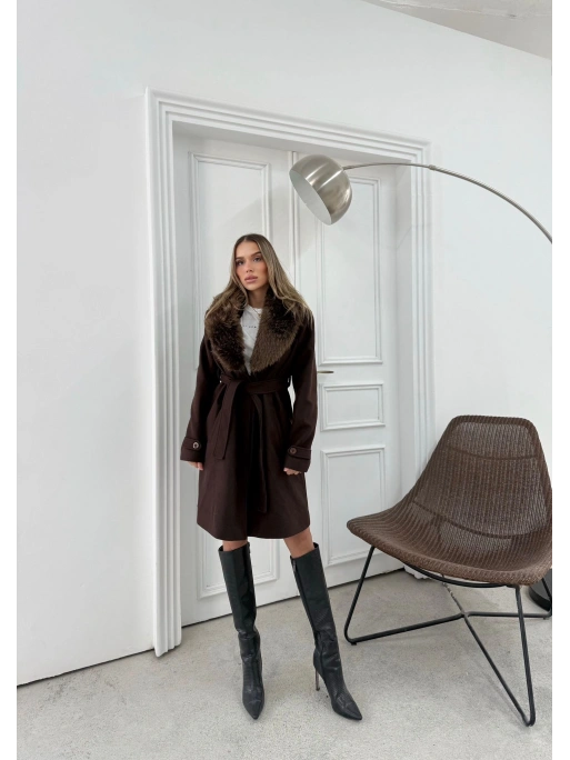 YAKA KÜRK DETAY KAŞE KABAN KAHVE