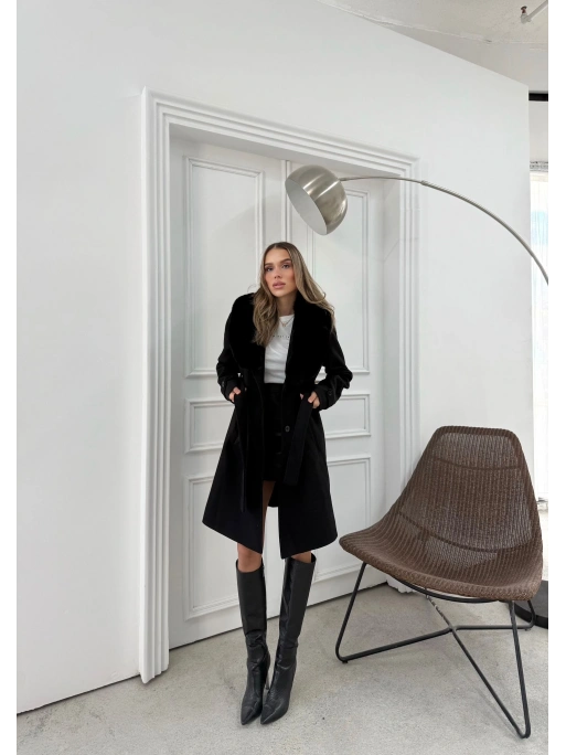 YAKA KÜRK DETAY KAŞE KABAN SİYAH