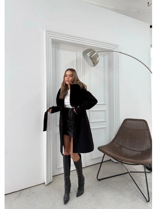 YAKA KÜRK DETAY KAŞE KABAN SİYAH