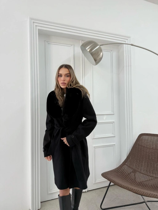 YAKA KÜRK DETAY KAŞE KABAN SİYAH