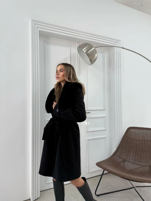 YAKA KÜRK DETAY KAŞE KABAN SİYAH