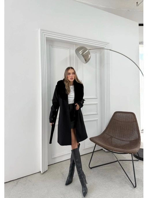 YAKA KÜRK DETAY KAŞE KABAN SİYAH