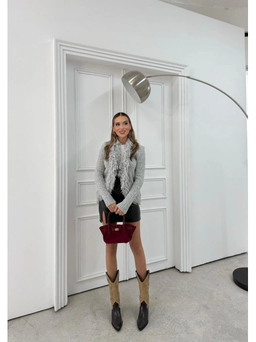 YAKA PÜSKÜL DETAY TRİKO HIRKA GRİ