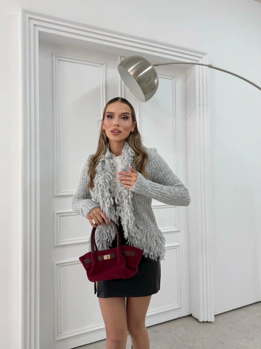 YAKA PÜSKÜL DETAY TRİKO HIRKA GRİ