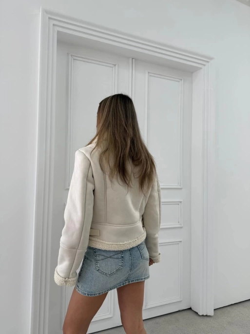 YAKA VE BEL KEMER DETAY İÇİ KÜRKLÜ LAMİNE MONT KREM 3096