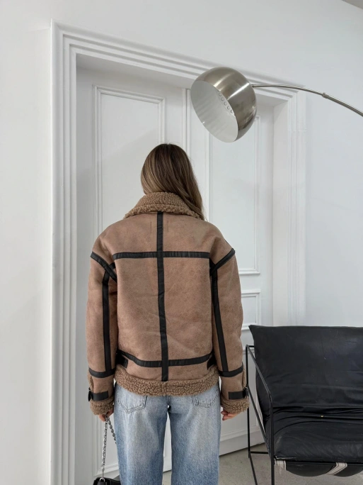 YAKA VE KOL KEMER DETAY LAMİNE İÇ KÜRKLÜ MONT KAHVE 3147