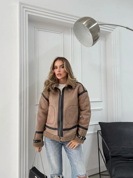 YAKA VE KOL KEMER DETAY LAMİNE İÇ KÜRKLÜ MONT KAHVE 3147