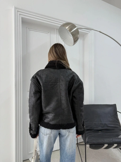 YAKA VE KOL KEMER DETAY LAMİNE İÇ KÜRKLÜ MONT SİYAH 3147