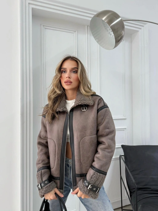 YAKA VE KOL KEMER DETAY LAMİNE İÇ KÜRKLÜ MONT VİZON 3147