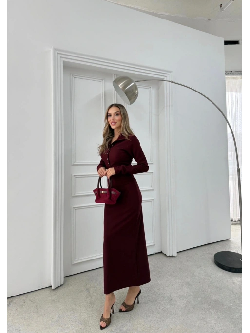 YAKALI DÜĞME DETAY FİTİLLİ OTTOMAN ELBİSE MÜRDÜM