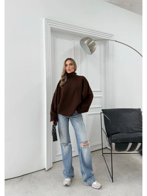 YARASA KOL BOĞAZLI OVERSİZE KAZAK ACI KAHVE