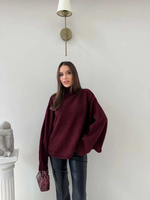 YARASA KOL BOĞAZLI OVERSİZE KAZAK BORDO