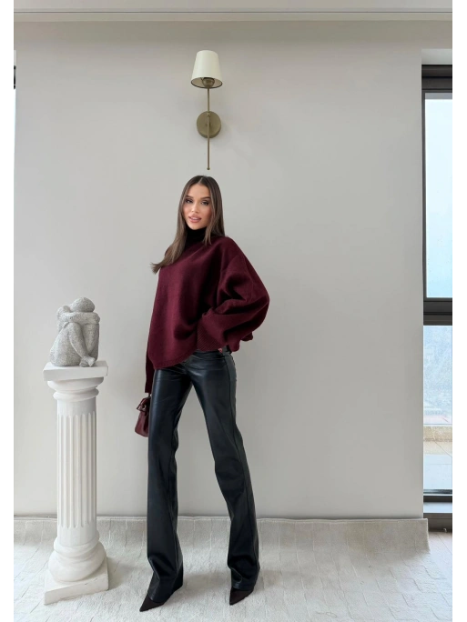 YARASA KOL BOĞAZLI OVERSİZE KAZAK BORDO