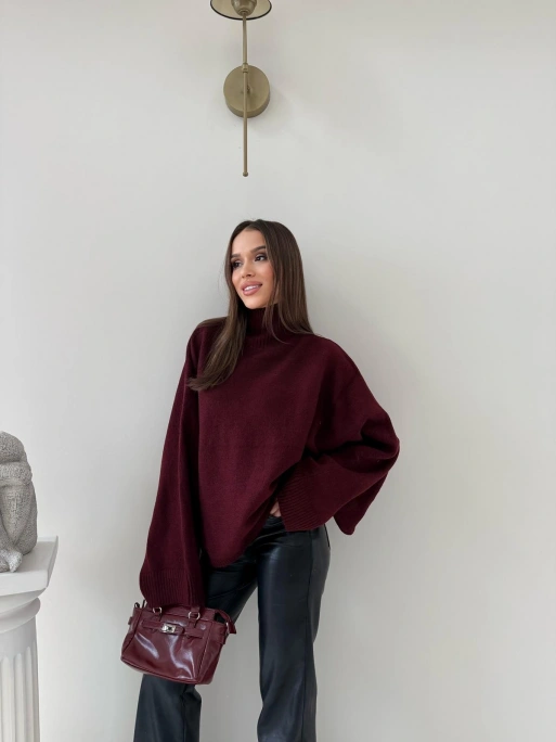 YARASA KOL BOĞAZLI OVERSİZE KAZAK BORDO