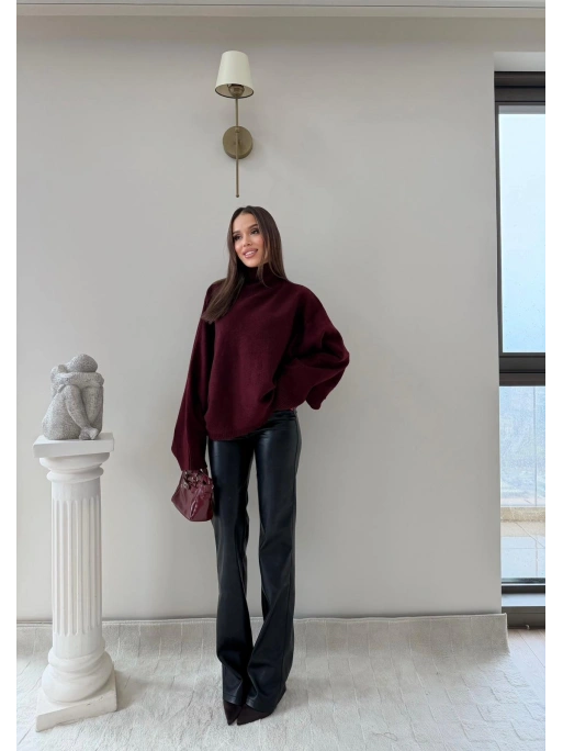 YARASA KOL BOĞAZLI OVERSİZE KAZAK BORDO