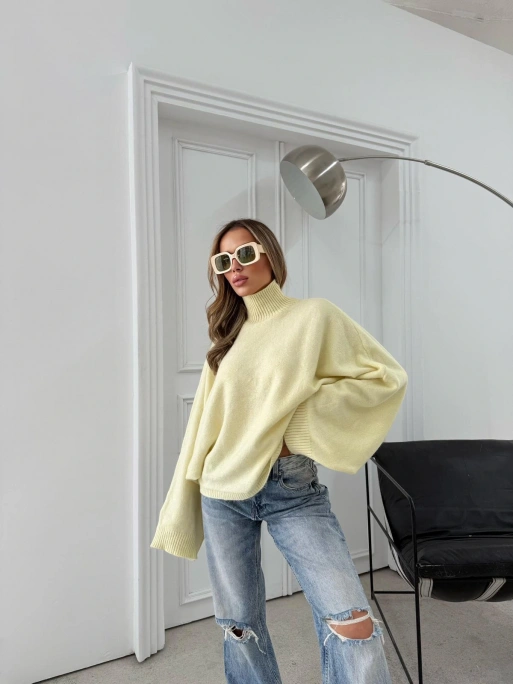 YARASA KOL BOĞAZLI OVERSİZE KAZAK SARI