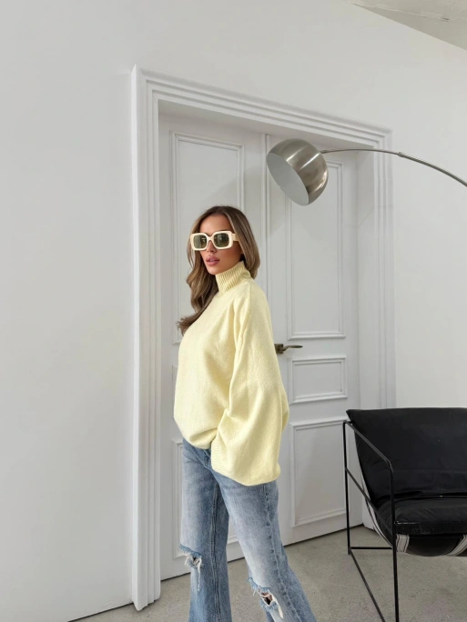 YARASA KOL BOĞAZLI OVERSİZE KAZAK SARI