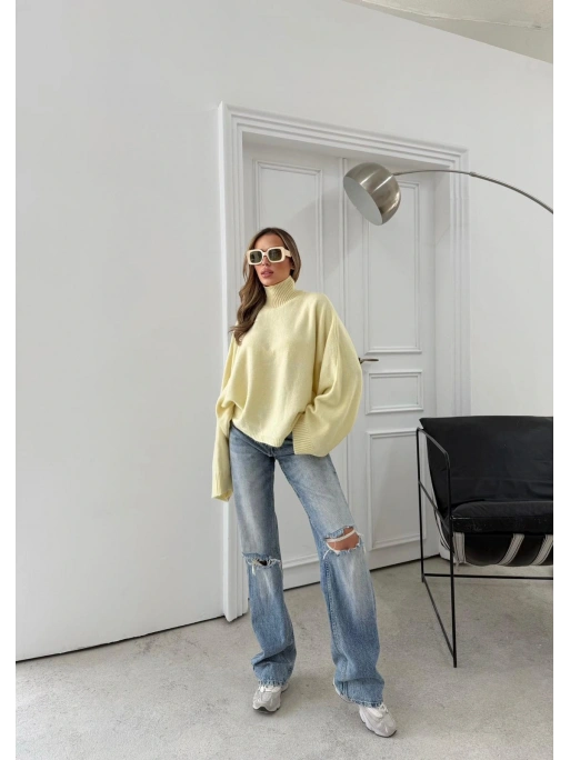 YARASA KOL BOĞAZLI OVERSİZE KAZAK SARI