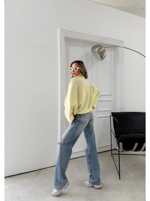 YARASA KOL BOĞAZLI OVERSİZE KAZAK SARI