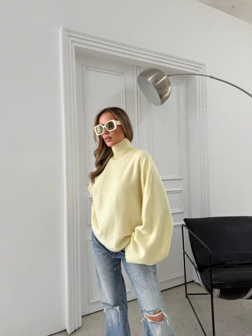 YARASA KOL BOĞAZLI OVERSİZE KAZAK SARI