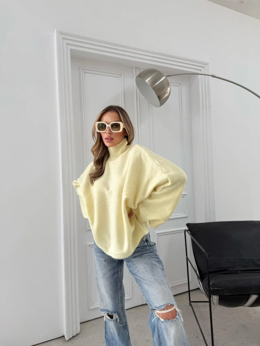 YARASA KOL BOĞAZLI OVERSİZE KAZAK SARI