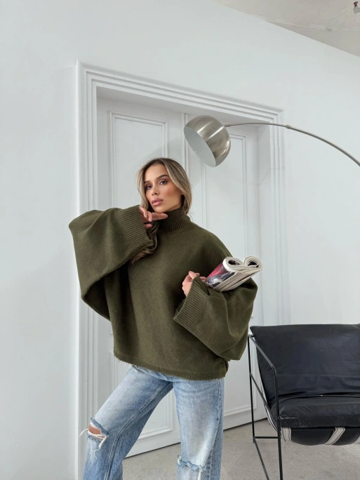 YARASA KOL BOĞAZLI OVERSİZE KAZAK HAKİ