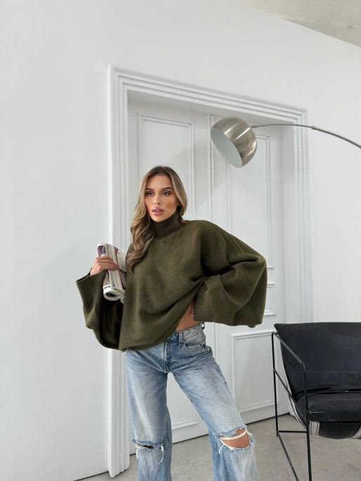 YARASA KOL BOĞAZLI OVERSİZE KAZAK HAKİ