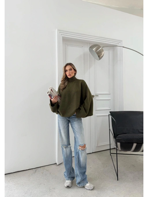 YARASA KOL BOĞAZLI OVERSİZE KAZAK HAKİ